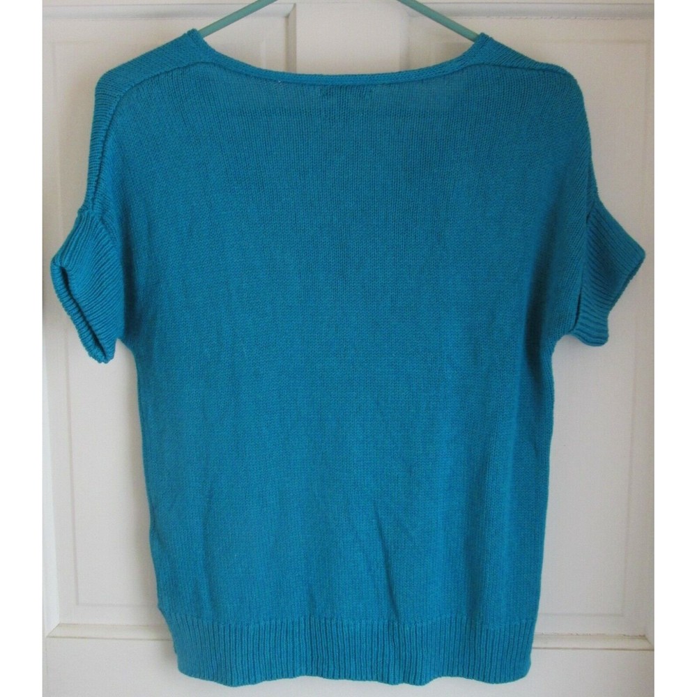 Massimo Dutti Women's Teal V-Neck Short Sleeve Pullover Sweater Size XS - Picture 5 of 5